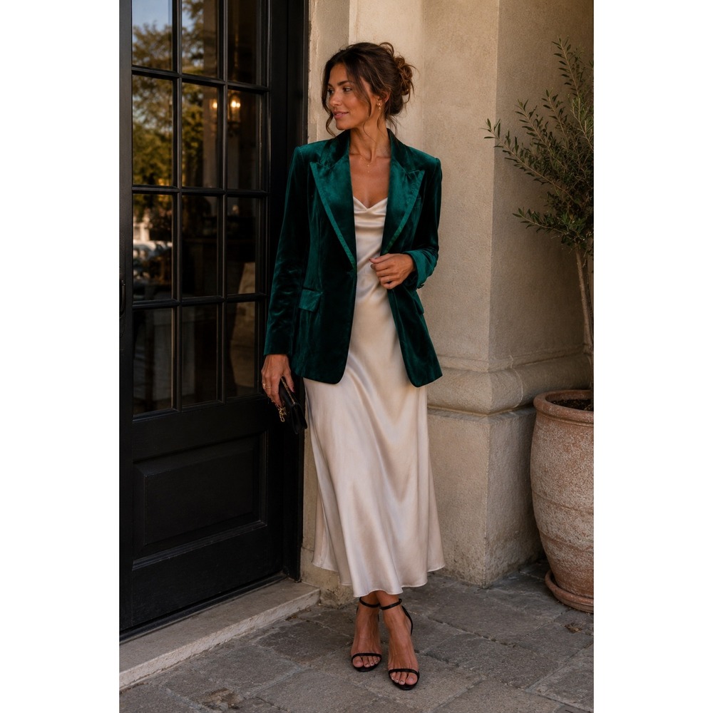 Avec Les Filles Emerald Green Velvet Tuxedo Blazer Womens S Satin Trim NWT